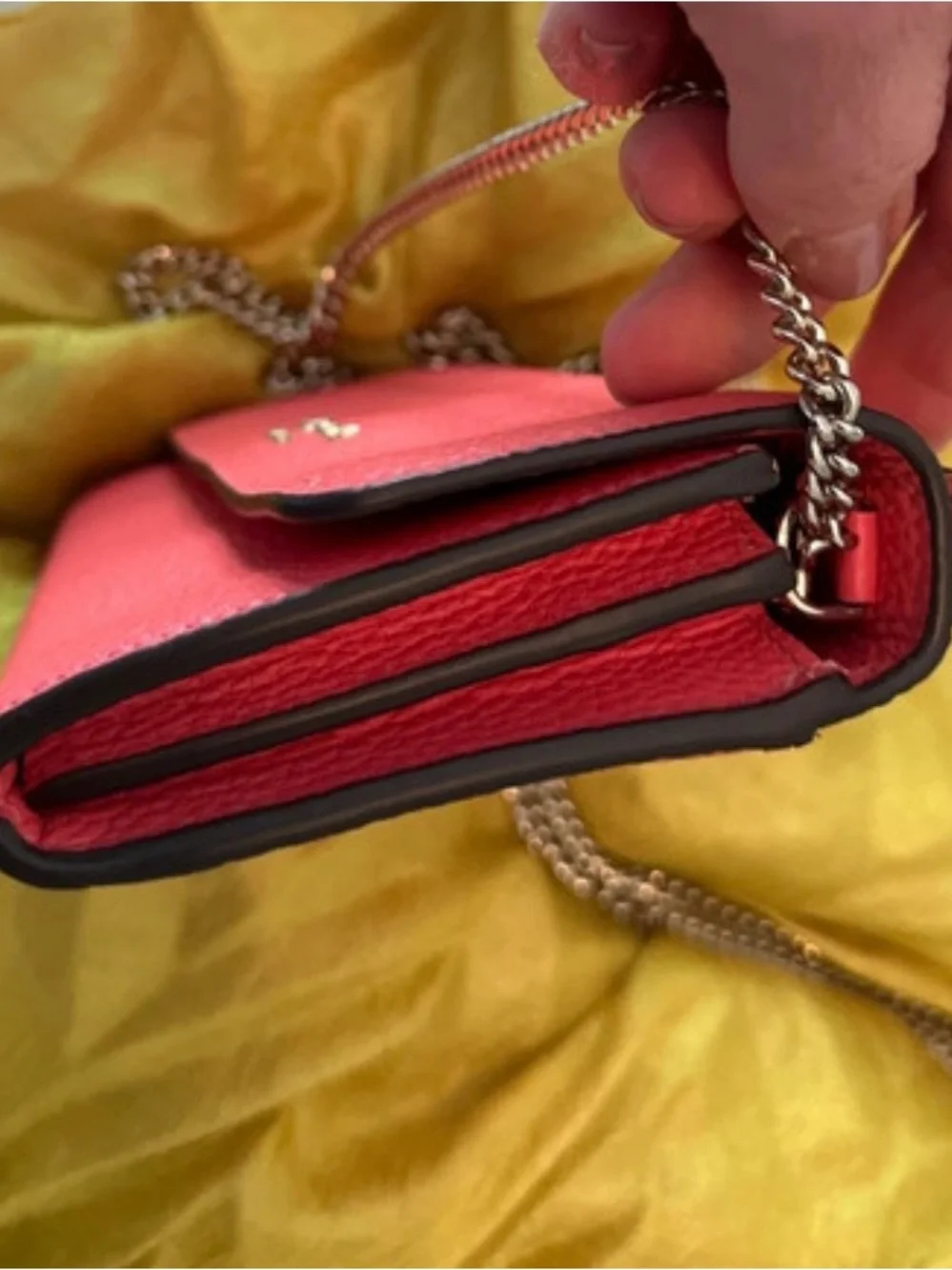 kate spade Pink Pebbled Leather Crossbody Wallet with Chain